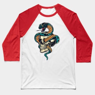 Snake entwined with skull colorful concept Baseball T-Shirt